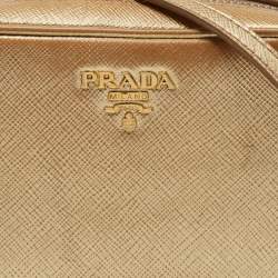 Pre Owned Prada Gold Saffiano Leather Camera Crossbody Bag