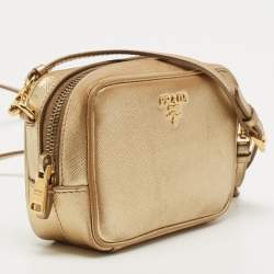 Pre Owned Prada Gold Saffiano Leather Camera Crossbody Bag