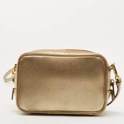 Pre Owned Prada Gold Saffiano Leather Camera Crossbody Bag