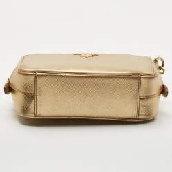 Pre Owned Prada Gold Saffiano Leather Camera Crossbody Bag