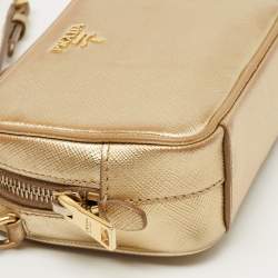 Pre Owned Prada Gold Saffiano Leather Camera Crossbody Bag