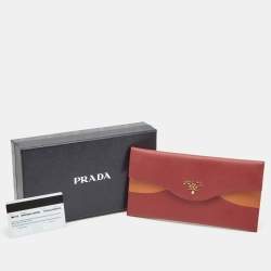 Prada Red/Orange Saffiano Cross Leather Envelope Slim Wallet
