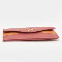 Prada Red/Orange Saffiano Cross Leather Envelope Slim Wallet