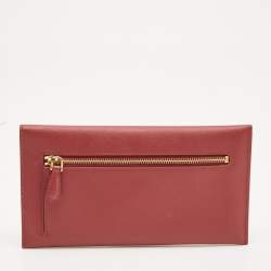 Prada Red/Orange Saffiano Cross Leather Envelope Slim Wallet