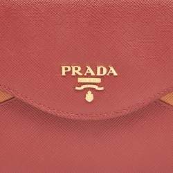Prada Red/Orange Saffiano Cross Leather Envelope Slim Wallet