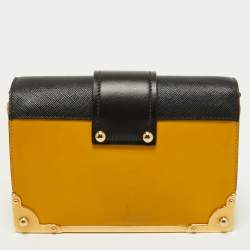 Pre Owned Prada Yellow/Black Leather Cahier Shoulder Bag