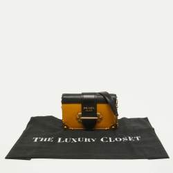 Pre Owned Prada Yellow/Black Leather Cahier Shoulder Bag