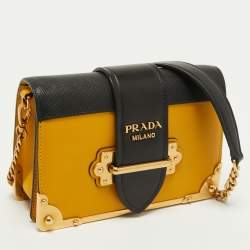 Pre Owned Prada Yellow/Black Leather Cahier Shoulder Bag