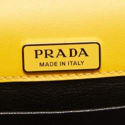 Pre Owned Prada Yellow/Black Leather Cahier Shoulder Bag
