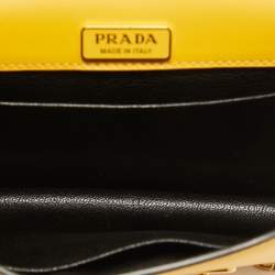 Pre Owned Prada Yellow/Black Leather Cahier Shoulder Bag