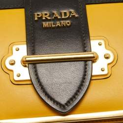 Pre Owned Prada Yellow/Black Leather Cahier Shoulder Bag