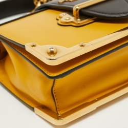 Pre Owned Prada Yellow/Black Leather Cahier Shoulder Bag