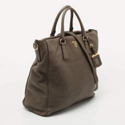 Pre Owned Prada Grey Vitello Daino Leather Shopper Tote
