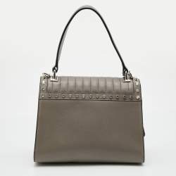 Prada Grey Glace Leather Studded Sound Top Handle Bag