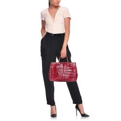 Prada Red Crocodile Leather Galleria Medium Double Zip Tote