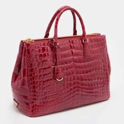Prada Red Crocodile Leather Galleria Medium Double Zip Tote