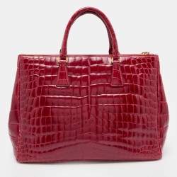 Prada Red Crocodile Leather Galleria Medium Double Zip Tote
