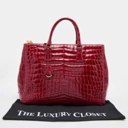 Prada Red Crocodile Leather Galleria Medium Double Zip Tote