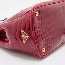 Prada Red Crocodile Leather Galleria Medium Double Zip Tote