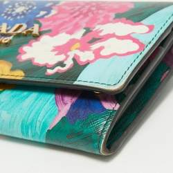 Prada Multicolor Printed Saffiano Leather Continental Flap Wallet