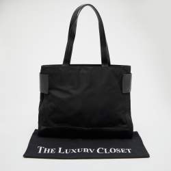 Pre Owned Prada Black Nylon and Leather Shopper Tote