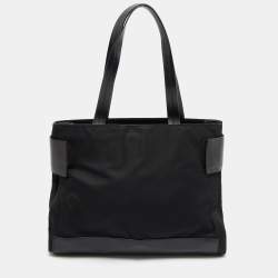 Pre Owned Prada Black Nylon and Leather Shopper Tote