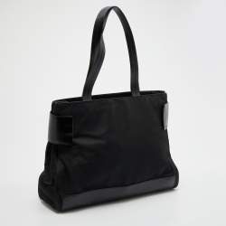 Pre Owned Prada Black Nylon and Leather Shopper Tote