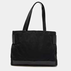 Pre Owned Prada Black Nylon and Leather Shopper Tote