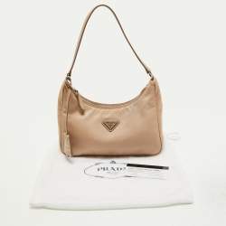 Pre Owned Prada Beige Nylon and Saffiano Leather Mini Re-Edition Bag
