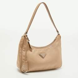 Pre Owned Prada Beige Nylon and Saffiano Leather Mini Re-Edition Bag