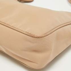 Pre Owned Prada Beige Nylon and Saffiano Leather Mini Re-Edition Bag