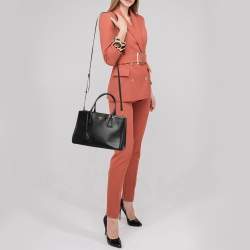 Pre Owned Prada Black Saffiano Lux Leather Small Galleria Double Zip Tote