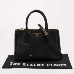 Pre Owned Prada Black Saffiano Lux Leather Small Galleria Double Zip Tote