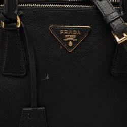 Pre Owned Prada Black Saffiano Lux Leather Small Galleria Double Zip Tote
