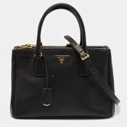 Pre Owned Prada Black Saffiano Lux Leather Small Galleria Double Zip Tote