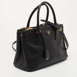 Pre Owned Prada Black Saffiano Lux Leather Small Galleria Double Zip Tote