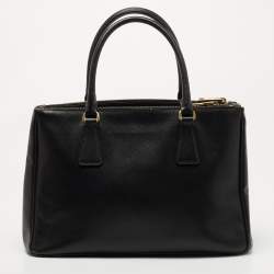 Pre Owned Prada Black Saffiano Lux Leather Small Galleria Double Zip Tote