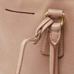 Pre Owned Prada Light Pink Saffiano Lux Leather Small Middle Zip Tote