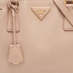 Pre Owned Prada Light Pink Saffiano Lux Leather Small Middle Zip Tote