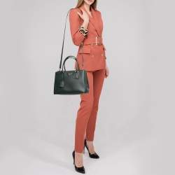 مملوكة مسبقًا Prada Green Saffiano Lux Leather Small Double Zip Tote