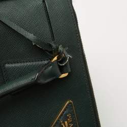 مملوكة مسبقًا Prada Green Saffiano Lux Leather Small Double Zip Tote