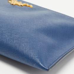 Prada Navy Blue Saffiano Lux Leather Wristlet Slim Clutch   