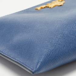 Prada Navy Blue Saffiano Lux Leather Wristlet Slim Clutch   