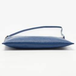 Prada Navy Blue Saffiano Lux Leather Wristlet Slim Clutch   