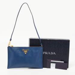 Prada Navy Blue Saffiano Lux Leather Wristlet Slim Clutch   