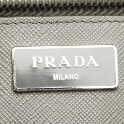 Pre Owned Prada Grey Two Tone Saffiano Lux Leather Large Double Zip Tote