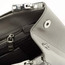Pre Owned Prada Grey Two Tone Saffiano Lux Leather Large Double Zip Tote