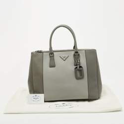 Pre Owned Prada Grey Two Tone Saffiano Lux Leather Large Double Zip Tote