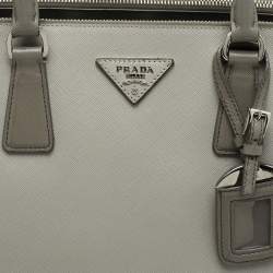 Pre Owned Prada Grey Two Tone Saffiano Lux Leather Large Double Zip Tote