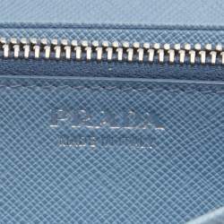Pre Owned Prada Light Blue Saffiano Leather Metal Bar Flap Continental Wallet